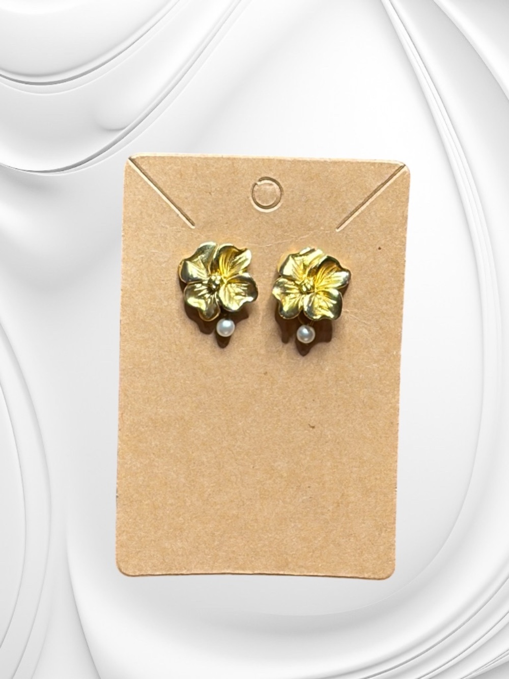 Gold tone Flower Stud Earrings Featuring Dangle Imitation Pearls